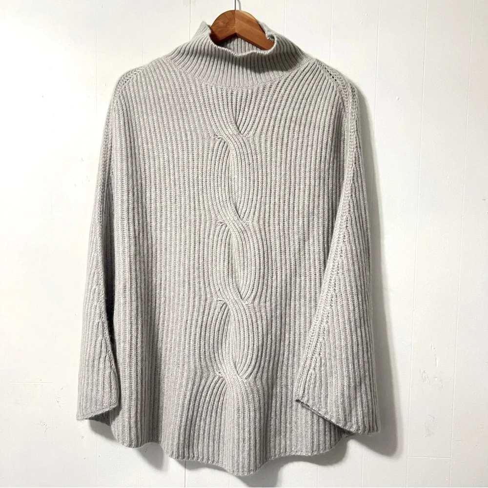 J. McLaughlin Angora Wool Blend Ribbed Poncho Pullover Contemporary Sweater O/S